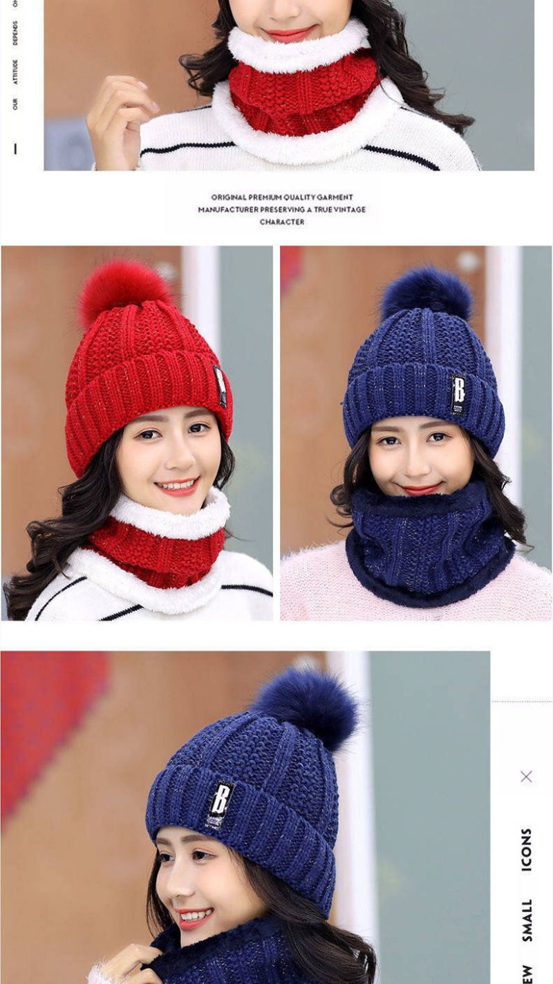 Gorro de invierno para mujer, estilo coreano, forro polar, gorro de lana gruesa, bufanda cálida, gorro de punto para otoño e invierno, venta al por mayor