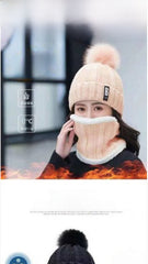 Gorro de invierno para mujer, estilo coreano, forro polar, gorro de lana gruesa, bufanda cálida, gorro de punto para otoño e invierno, venta al por mayor