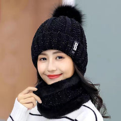 Gorro de invierno para mujer, estilo coreano, forro polar, gorro de lana gruesa, bufanda cálida, gorro de punto para otoño e invierno, venta al por mayor