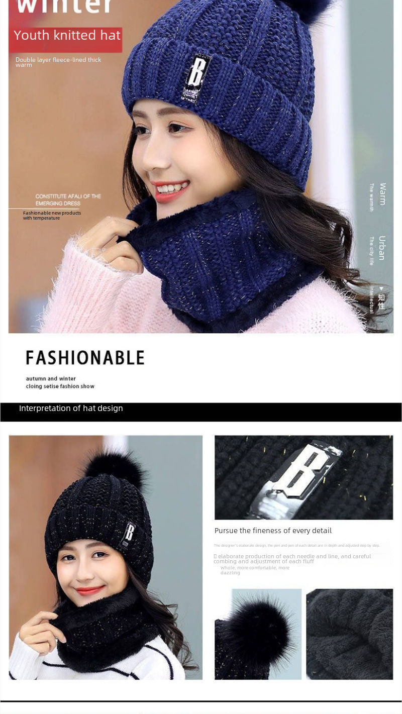 Gorro de invierno para mujer, estilo coreano, forro polar, gorro de lana gruesa, bufanda cálida, gorro de punto para otoño e invierno, venta al por mayor