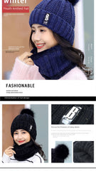 Gorro de invierno para mujer, estilo coreano, forro polar, gorro de lana gruesa, bufanda cálida, gorro de punto para otoño e invierno, venta al por mayor