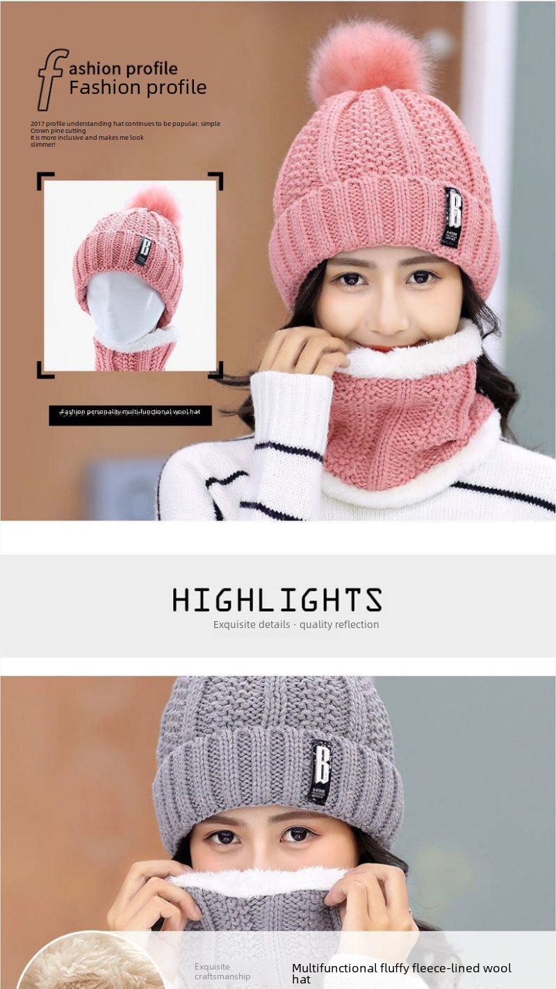 Gorro de invierno para mujer, estilo coreano, forro polar, gorro de lana gruesa, bufanda cálida, gorro de punto para otoño e invierno, venta al por mayor