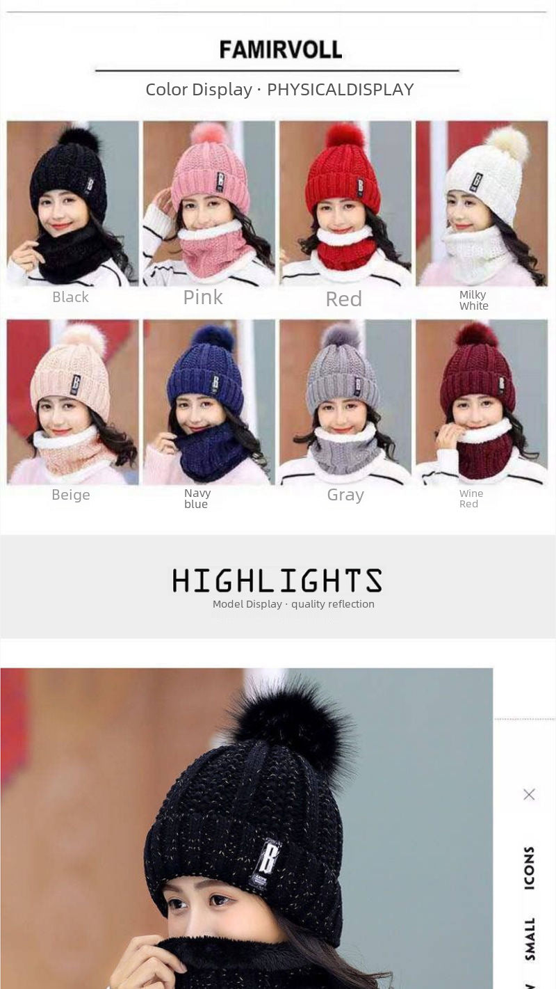 Gorro de invierno para mujer, estilo coreano, forro polar, gorro de lana gruesa, bufanda cálida, gorro de punto para otoño e invierno, venta al por mayor