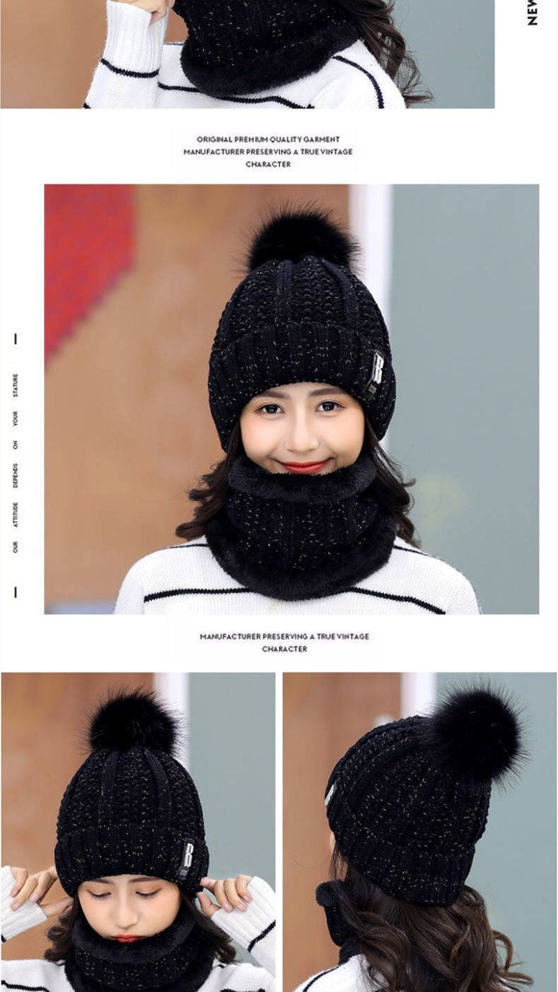 Gorro de invierno para mujer, estilo coreano, forro polar, gorro de lana gruesa, bufanda cálida, gorro de punto para otoño e invierno, venta al por mayor