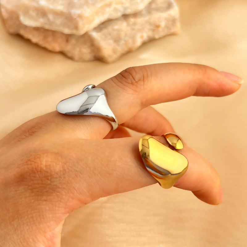 Anillos abiertos de acero inoxidable chapados en oro de 18 quilates con diseño geométrico, estilo retro, informal y sencillo, 201 