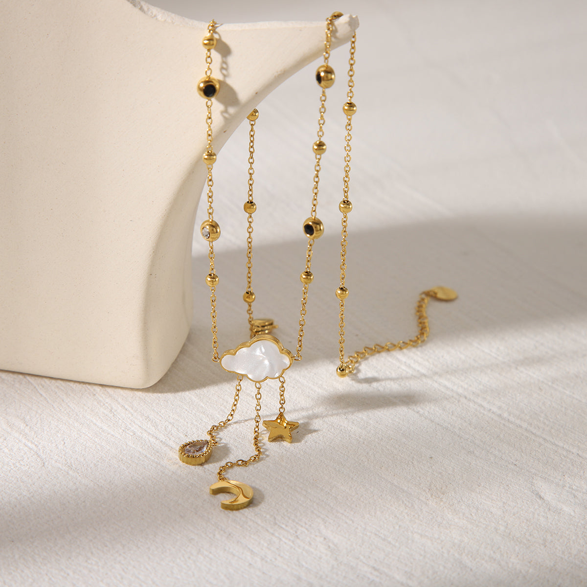 Conjunto de joyería al por mayor de estilo francés, estilo simple, nubes, estrellas y luna, acero inoxidable 304, chapado en oro de 18 quilates.