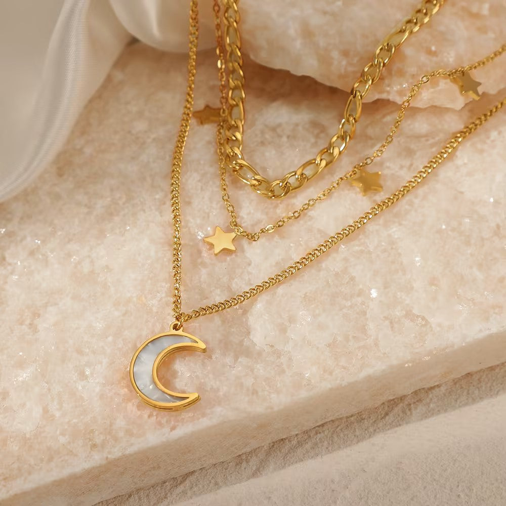 Conjunto de joyería al por mayor de estilo francés, estilo simple, nubes, estrellas y luna, acero inoxidable 304, chapado en oro de 18 quilates.