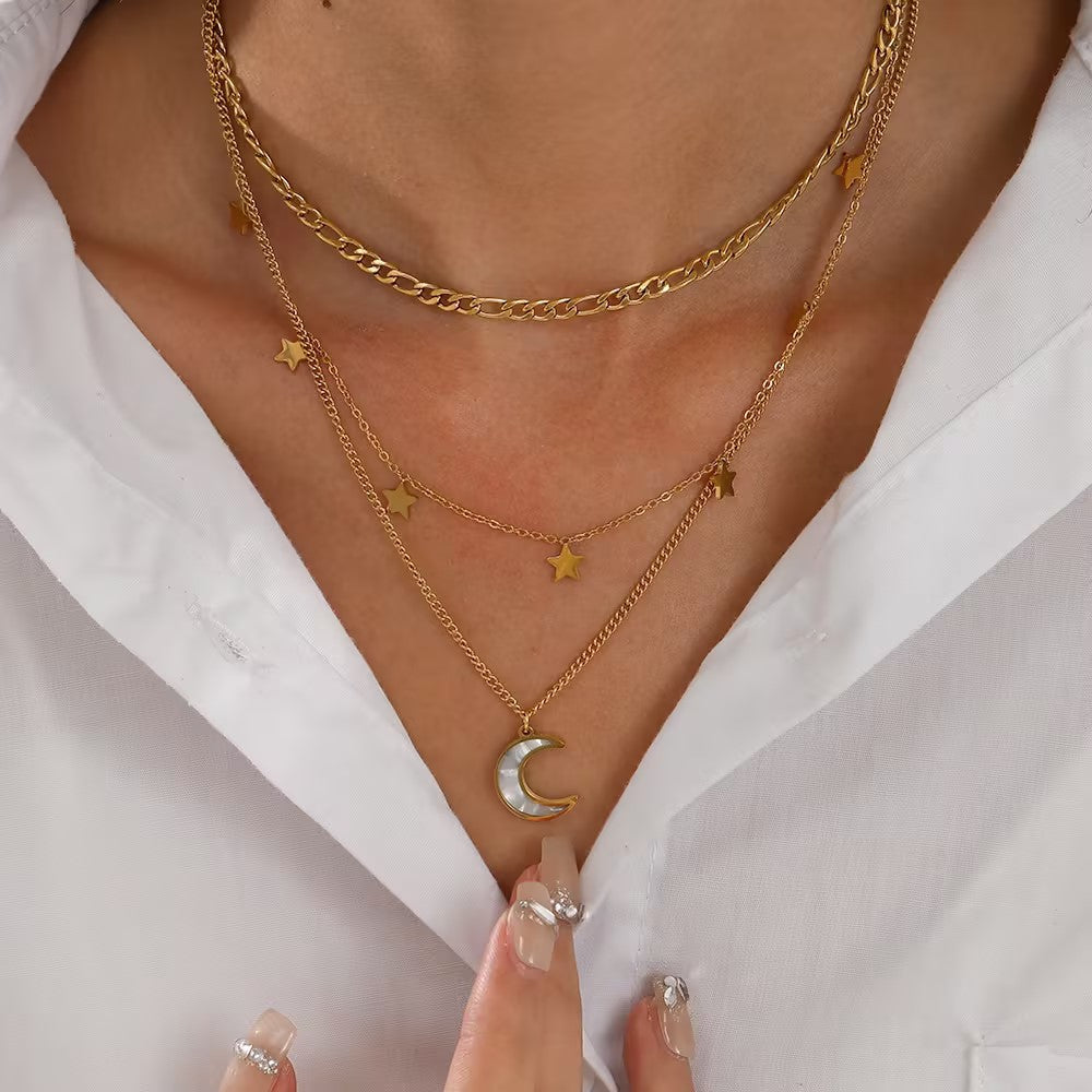 Conjunto de joyería al por mayor de estilo francés, estilo simple, nubes, estrellas y luna, acero inoxidable 304, chapado en oro de 18 quilates.