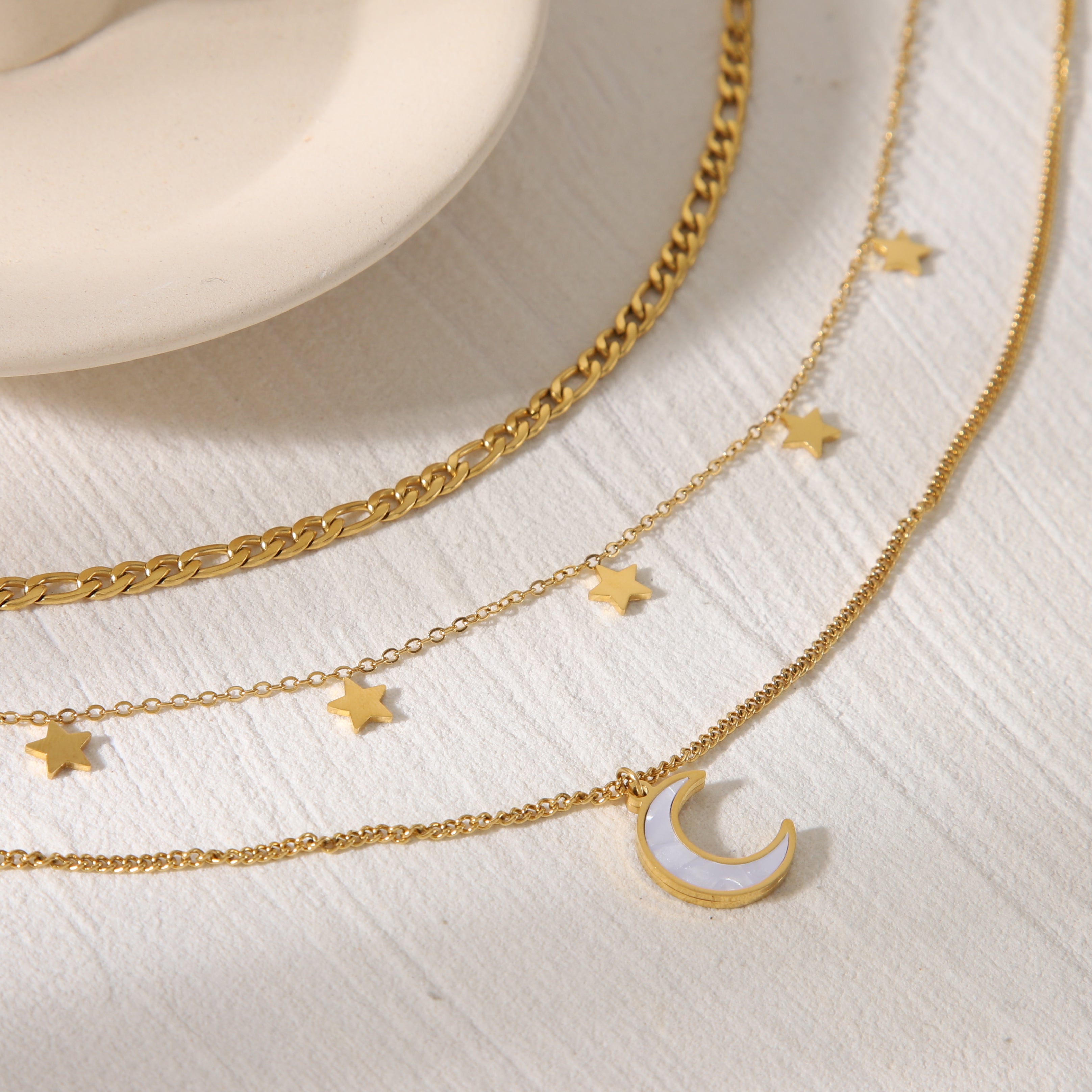 Conjunto de joyería al por mayor de estilo francés, estilo simple, nubes, estrellas y luna, acero inoxidable 304, chapado en oro de 18 quilates.