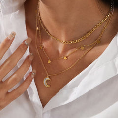 Conjunto de joyería al por mayor de estilo francés, estilo simple, nubes, estrellas y luna, acero inoxidable 304, chapado en oro de 18 quilates.