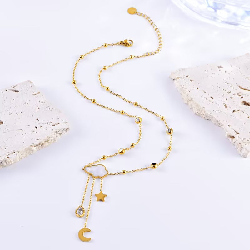 Conjunto de joyería al por mayor de estilo francés, estilo simple, nubes, estrellas y luna, acero inoxidable 304, chapado en oro de 18 quilates.