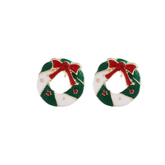 1 par de pendientes de aleación chapados en estilo nórdico con diseño de árbol de Navidad, muñeco de nieve y copo de nieve.