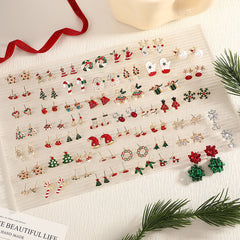 1 par de pendientes de aleación chapados en estilo nórdico con diseño de árbol de Navidad, muñeco de nieve y copo de nieve.