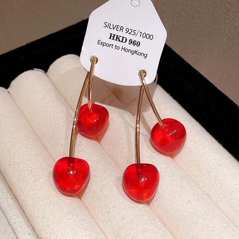 1 par de pendientes de cobre y resina con baño de frutas, estilo clásico y sencillo.