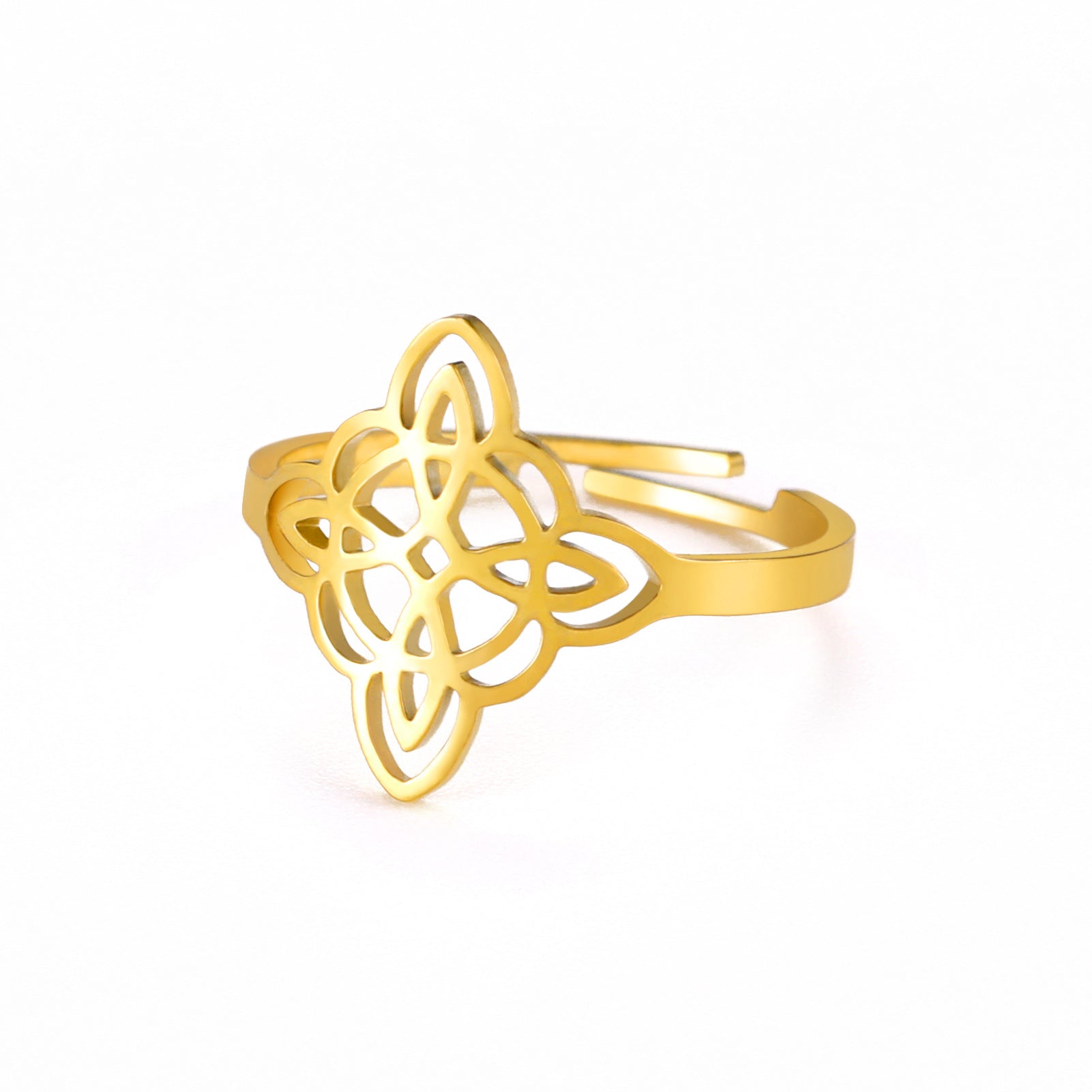 Anillos chapados en acero inoxidable 304 de color sólido con nudo de bruja de estilo simple, venta al por mayor 