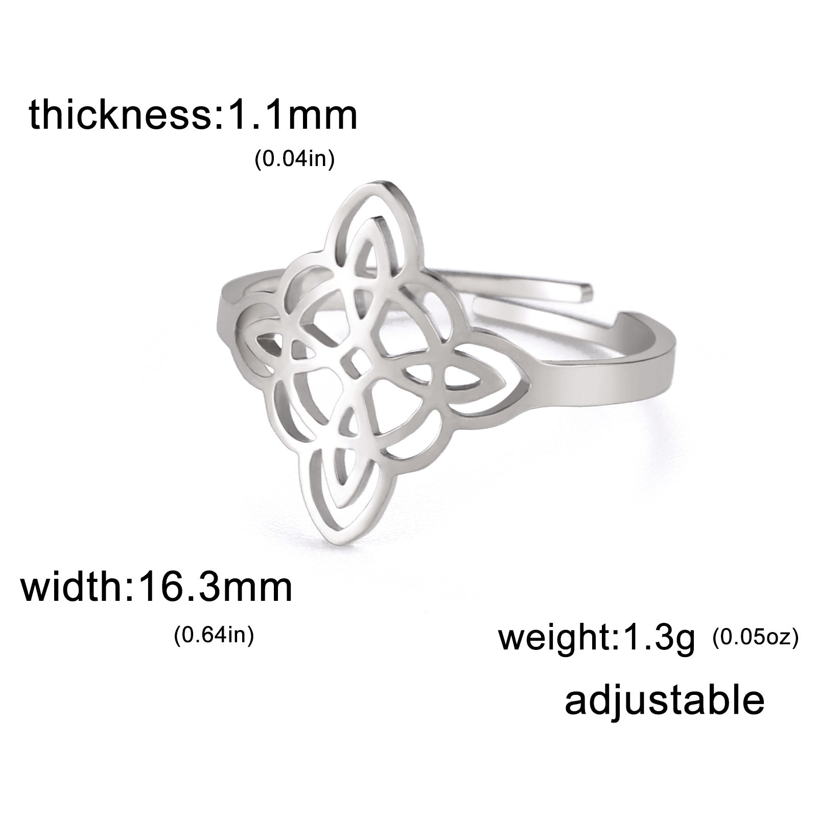 Anillos chapados en acero inoxidable 304 de color sólido con nudo de bruja de estilo simple, venta al por mayor 