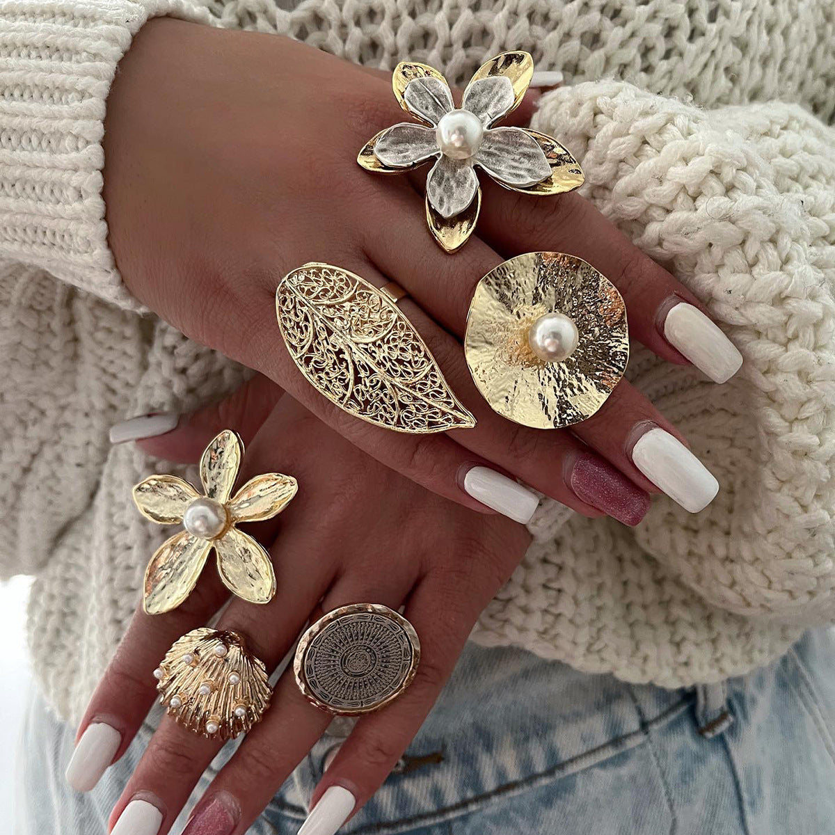 Anillos abiertos chapados en acero inoxidable 304 con diseño geométrico clásico, estilo glamuroso y sencillo.