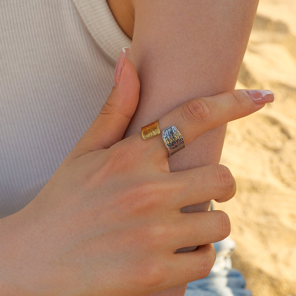 Anillos abiertos chapados en acero inoxidable 304 con diseño geométrico clásico, estilo glamuroso y sencillo.