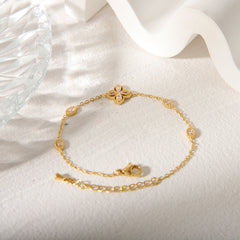 Pulseras de acero inoxidable 304 con circonita acrílica bañadas en oro de 18 quilates, estilo clásico, con diseño de flor de viaje, a granel.