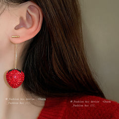 1 par de pendientes de aleación de resina y cobre con diamantes de imitación de cereza y fresa.
