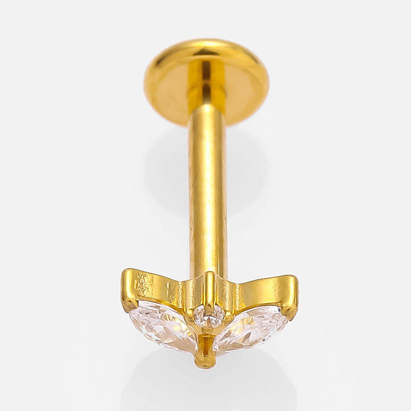 Anillos para labios de estilo simple con forma de mariposa, con incrustaciones de acero de titanio y circonita, chapados en oro de 18 quilates, para cartílago de la oreja. 