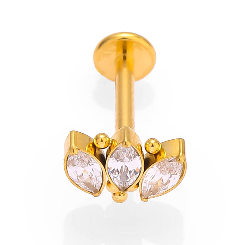 Anillos para labios de estilo simple con forma de mariposa, con incrustaciones de acero de titanio y circonita, chapados en oro de 18 quilates, para cartílago de la oreja. 