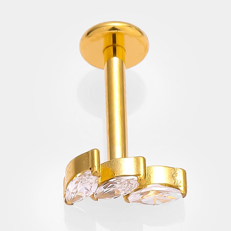 Anillos para labios de estilo simple con forma de mariposa, con incrustaciones de acero de titanio y circonita, chapados en oro de 18 quilates, para cartílago de la oreja. 