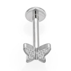 Anillos para labios de estilo simple con forma de mariposa, con incrustaciones de acero de titanio y circonita, chapados en oro de 18 quilates, para cartílago de la oreja. 