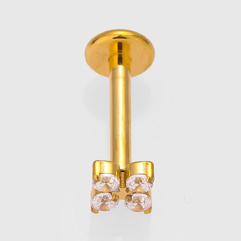Anillos para labios de estilo simple con forma de mariposa, con incrustaciones de acero de titanio y circonita, chapados en oro de 18 quilates, para cartílago de la oreja. 