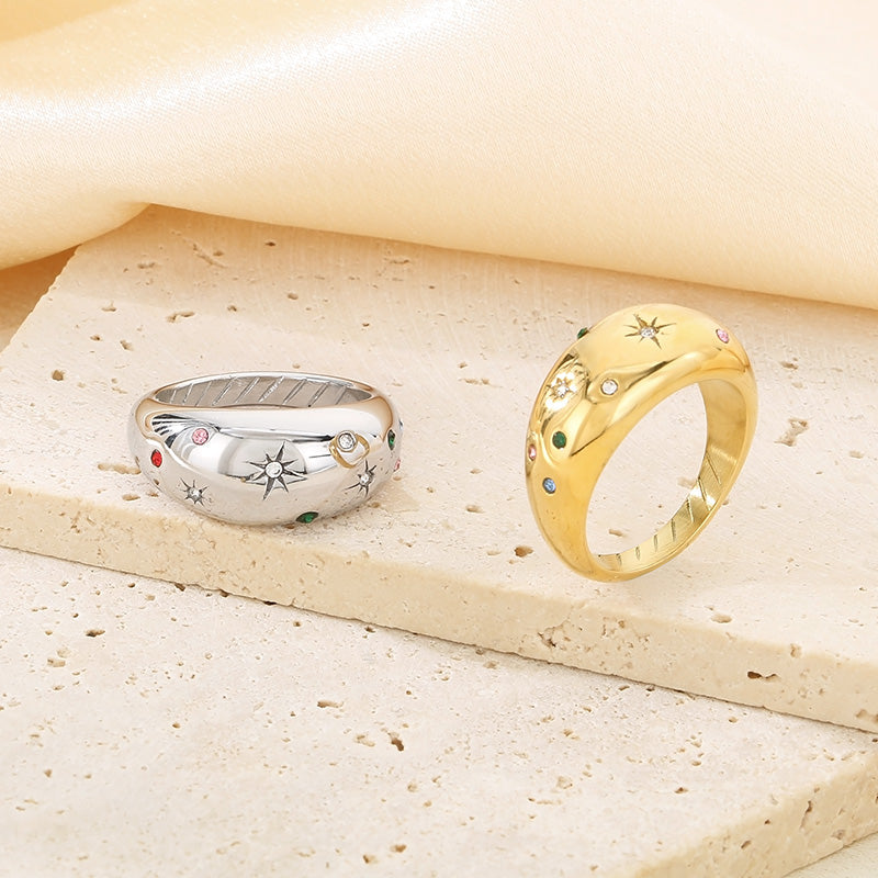 Anillos de acero inoxidable 304 chapados en oro de 18 quilates con hexagrama clásico de estilo vintage.