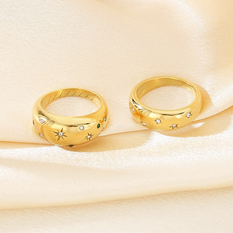 Anillos de acero inoxidable 304 chapados en oro de 18 quilates con hexagrama clásico de estilo vintage.