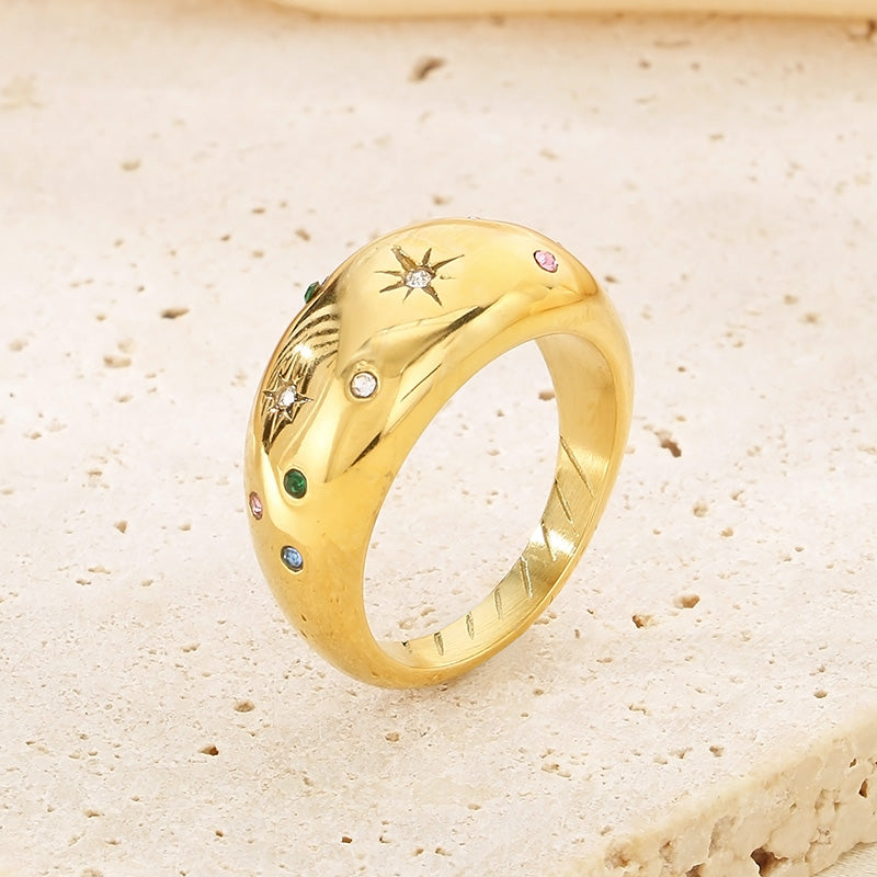 Anillos de acero inoxidable 304 chapados en oro de 18 quilates con hexagrama clásico de estilo vintage.