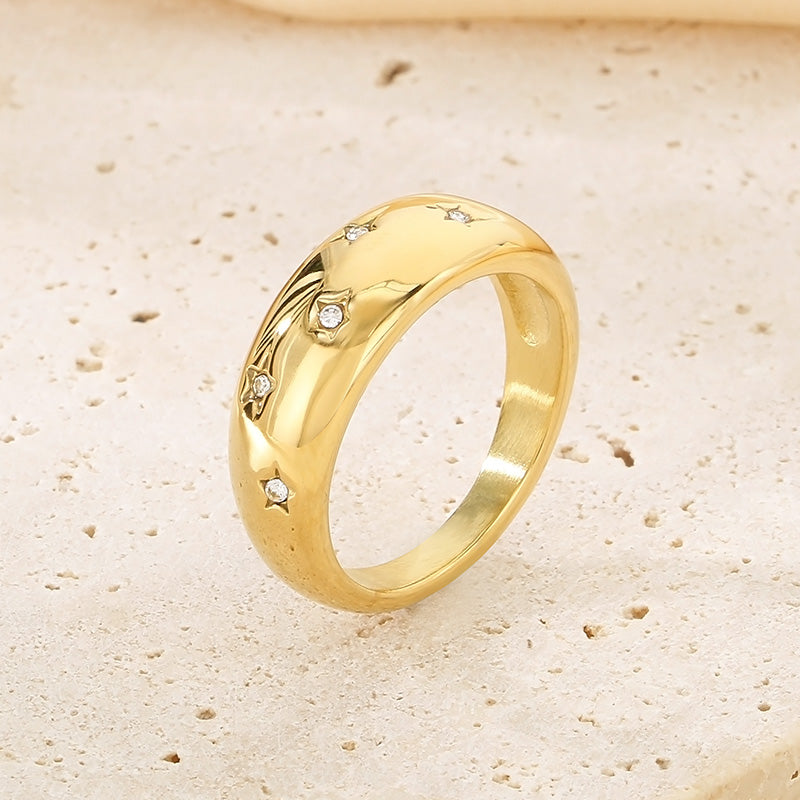 Anillos de acero inoxidable 304 chapados en oro de 18 quilates con hexagrama clásico de estilo vintage.