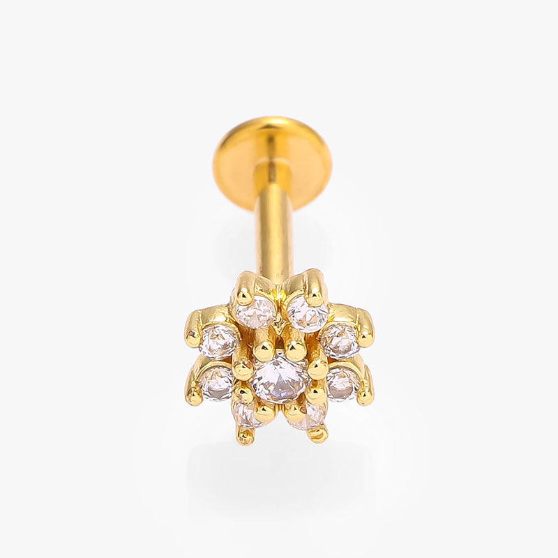 Anillos para labios de estilo simple con forma de corazón, hojas y flores, de acero inoxidable 316L con incrustaciones de circonitas, chapados en oro de 18 quilates, para cartílago de la oreja. 