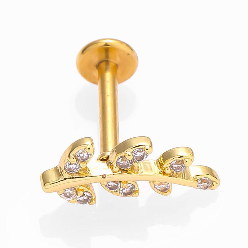 Anillos para labios de estilo simple con forma de corazón, hojas y flores, de acero inoxidable 316L con incrustaciones de circonitas, chapados en oro de 18 quilates, para cartílago de la oreja. 