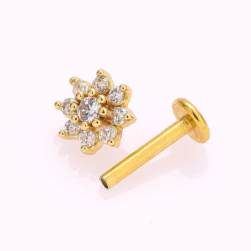 Anillos para labios de estilo simple con forma de corazón, hojas y flores, de acero inoxidable 316L con incrustaciones de circonitas, chapados en oro de 18 quilates, para cartílago de la oreja. 