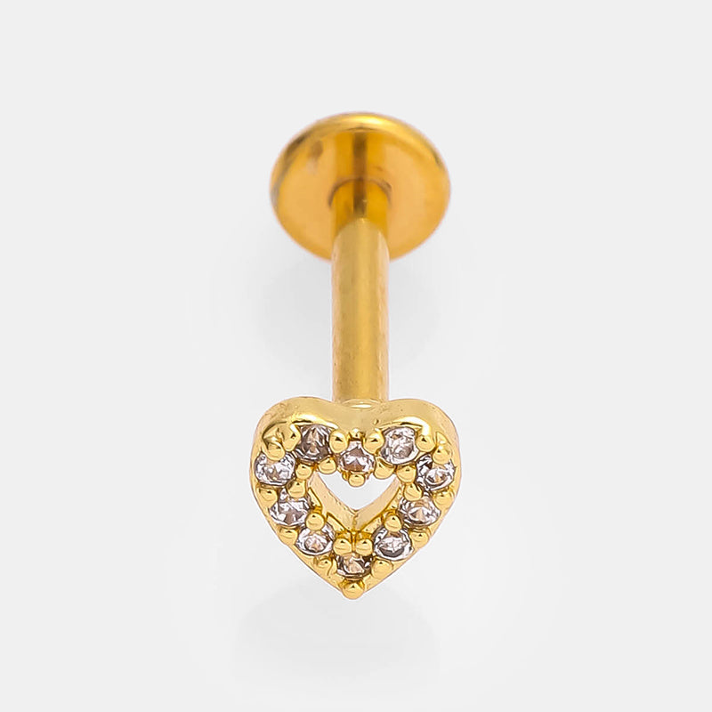 Anillos para labios de estilo simple con forma de corazón, hojas y flores, de acero inoxidable 316L con incrustaciones de circonitas, chapados en oro de 18 quilates, para cartílago de la oreja. 
