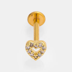 Anillos para labios de estilo simple con forma de corazón, hojas y flores, de acero inoxidable 316L con incrustaciones de circonitas, chapados en oro de 18 quilates, para cartílago de la oreja. 