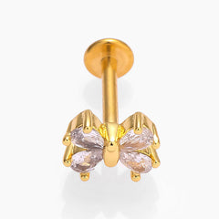 Anillos para labios de estilo simple con forma de corazón, hojas y flores, de acero inoxidable 316L con incrustaciones de circonitas, chapados en oro de 18 quilates, para cartílago de la oreja. 