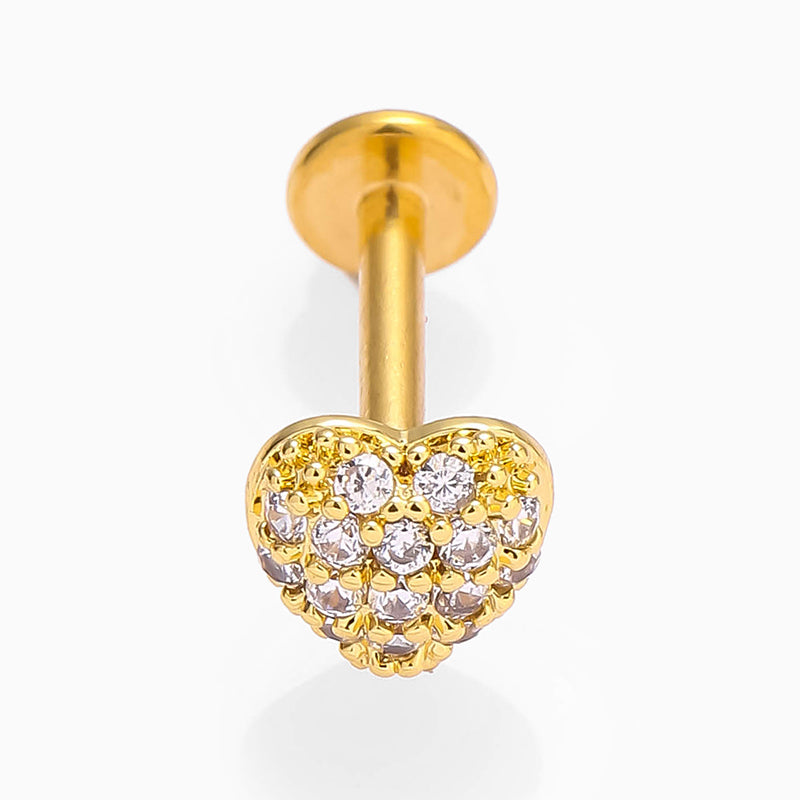 Anillos para labios de estilo simple con forma de corazón, hojas y flores, de acero inoxidable 316L con incrustaciones de circonitas, chapados en oro de 18 quilates, para cartílago de la oreja. 