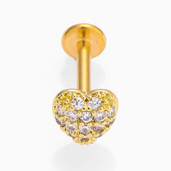 Anillos para labios de estilo simple con forma de corazón, hojas y flores, de acero inoxidable 316L con incrustaciones de circonitas, chapados en oro de 18 quilates, para cartílago de la oreja. 