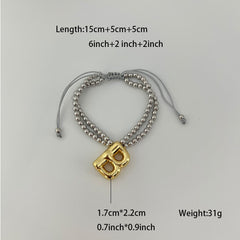 Pulseras de cordón con letras y cuentas de latón chapado en oro de 18 quilates