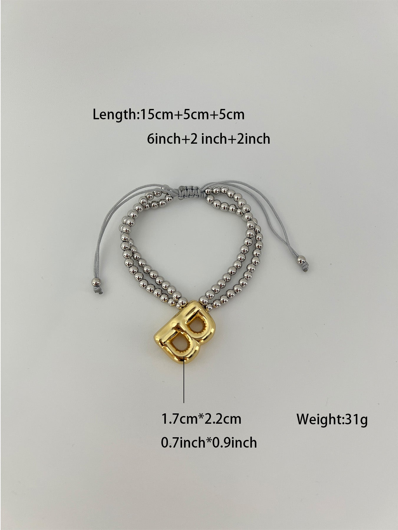 Pulseras de cordón con letras y cuentas de latón chapado en oro de 18 quilates