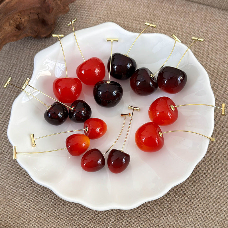 1 par de pendientes colgantes de resina de cereza de estilo simple y lindo