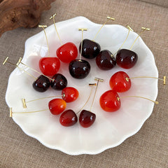 1 par de pendientes colgantes de resina de cereza de estilo simple y lindo