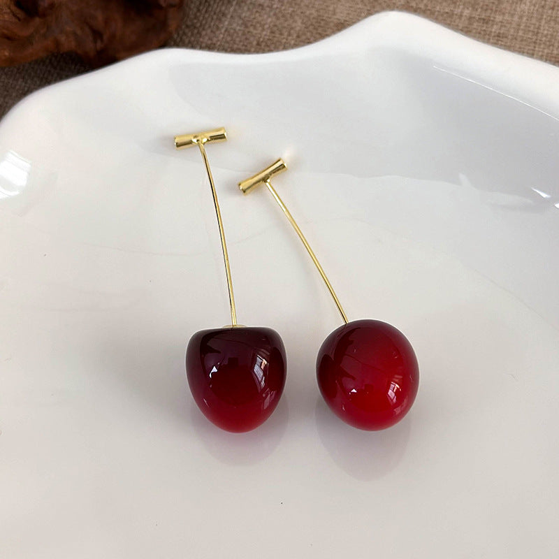 1 par de pendientes colgantes de resina de cereza de estilo simple y lindo