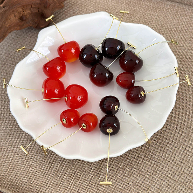 1 par de pendientes colgantes de resina de cereza de estilo simple y lindo