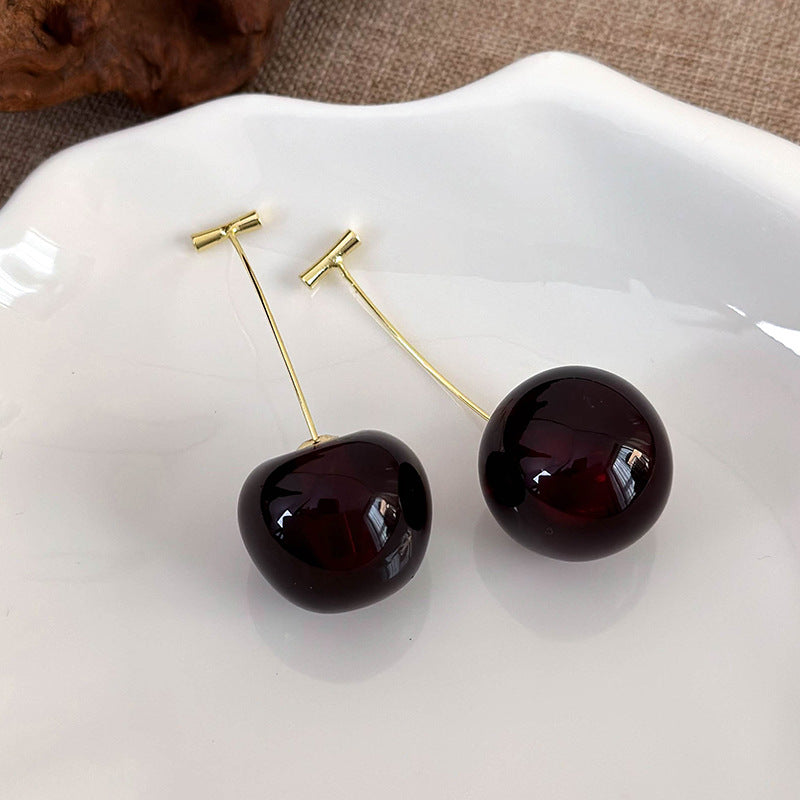 1 par de pendientes colgantes de resina de cereza de estilo simple y lindo