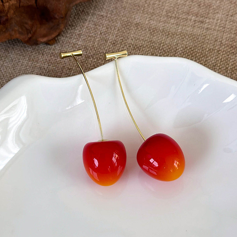 1 par de pendientes colgantes de resina de cereza de estilo simple y lindo