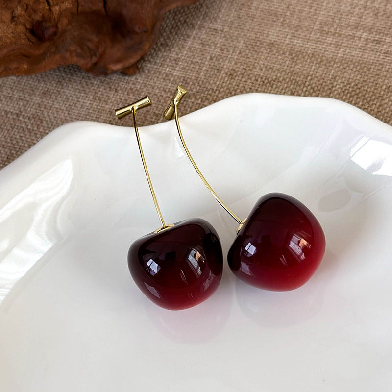 1 par de pendientes colgantes de resina de cereza de estilo simple y lindo